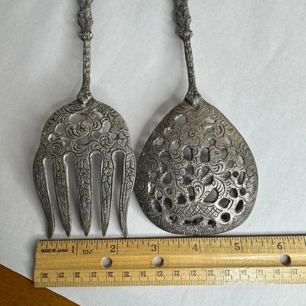 Vintage Italian Cherub Salad Servers Set Ornate Putti Fleur De‎ Lis Italy